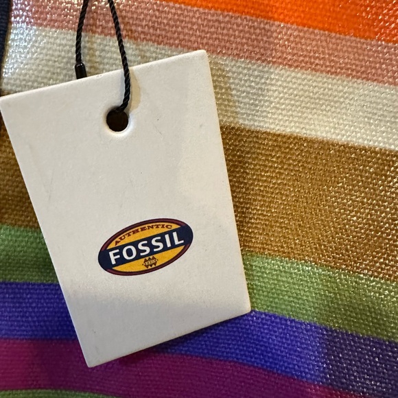 Fossil Keyper Flap Stripe Coated Canvas w/ Leather Trim Crossbody Messenger NWT - Picture 8 of 9